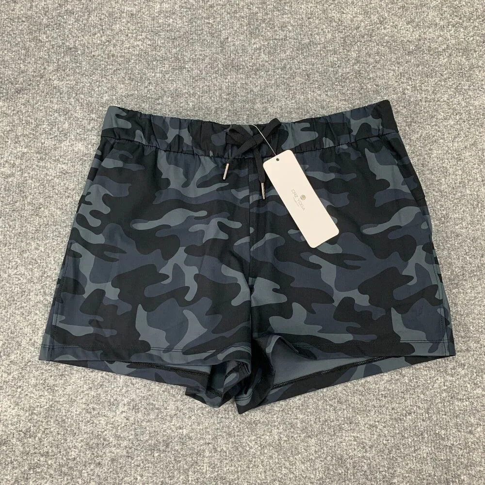 CRZ Yoga Short Womens L Large Camo Wick Stretch Lightweight Mid Rise Drawstring